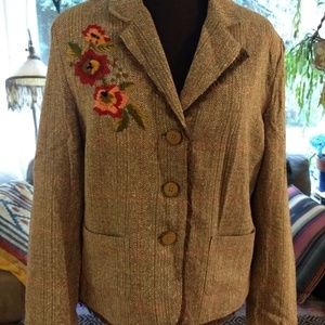Susan Bristol XL silk herringbone brown blazer
